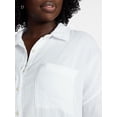 thumbnail image 4 of Terra & Sky Women's Plus Size Double Cloth Boyfriend Shirt, Sizes 0X-5X, 4 of 5