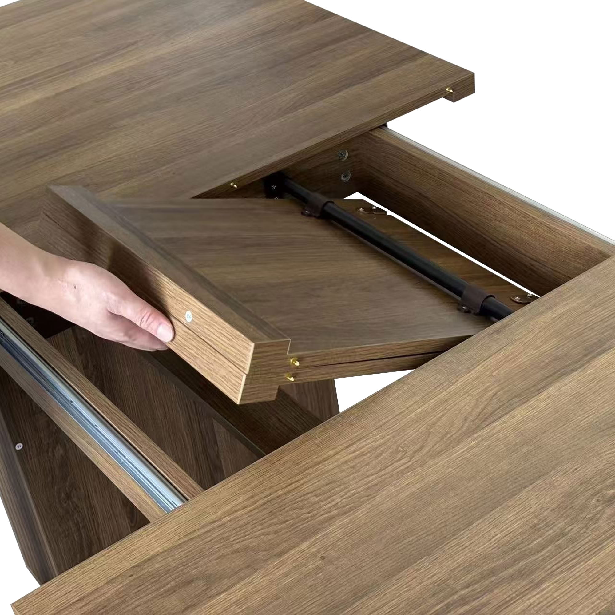 MAYEERTY Extendable Rectangular Dining Table for 6-10, Modern Expandable Kitchen Table with Built-in Storage Cabinet & Hidden Extension Leaf, for Dining Room, Apartment, Kitchen