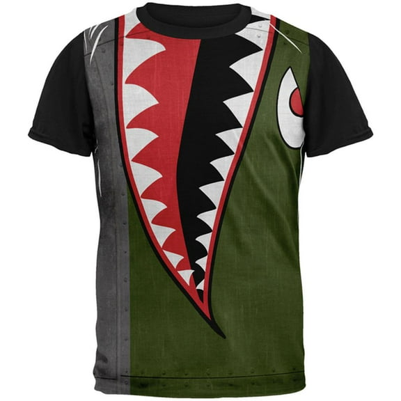 Halloween WWII Flying Tiger Fighter Shark Art All Over Mens Black Back T Shirt