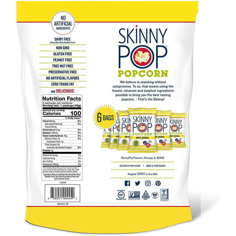 Skinny Pop Skinny Pack Popcorn, 6 count, 3.9 oz