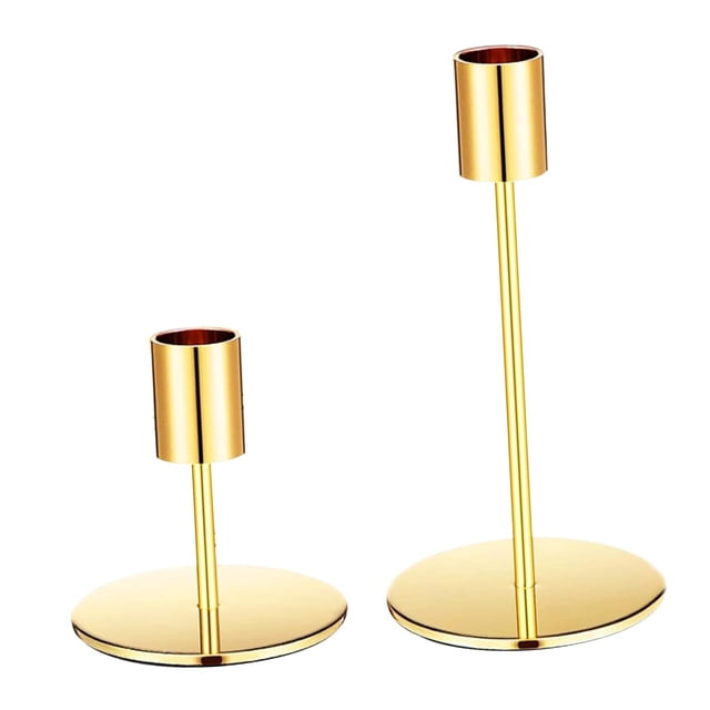 2 candelabros cónicos de metal resistentes y sencillos, estilo retro, para bodas, cenas, fiestas, salas de estar, decoración del hogar Oro
