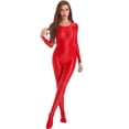 thumbnail image 2 of YONGHS Womens Glossy Spandex Full Bodysuit Costume Dance Zentai Unitard Long Sleeve Jumpsuit Burgundy M, 2 of 7