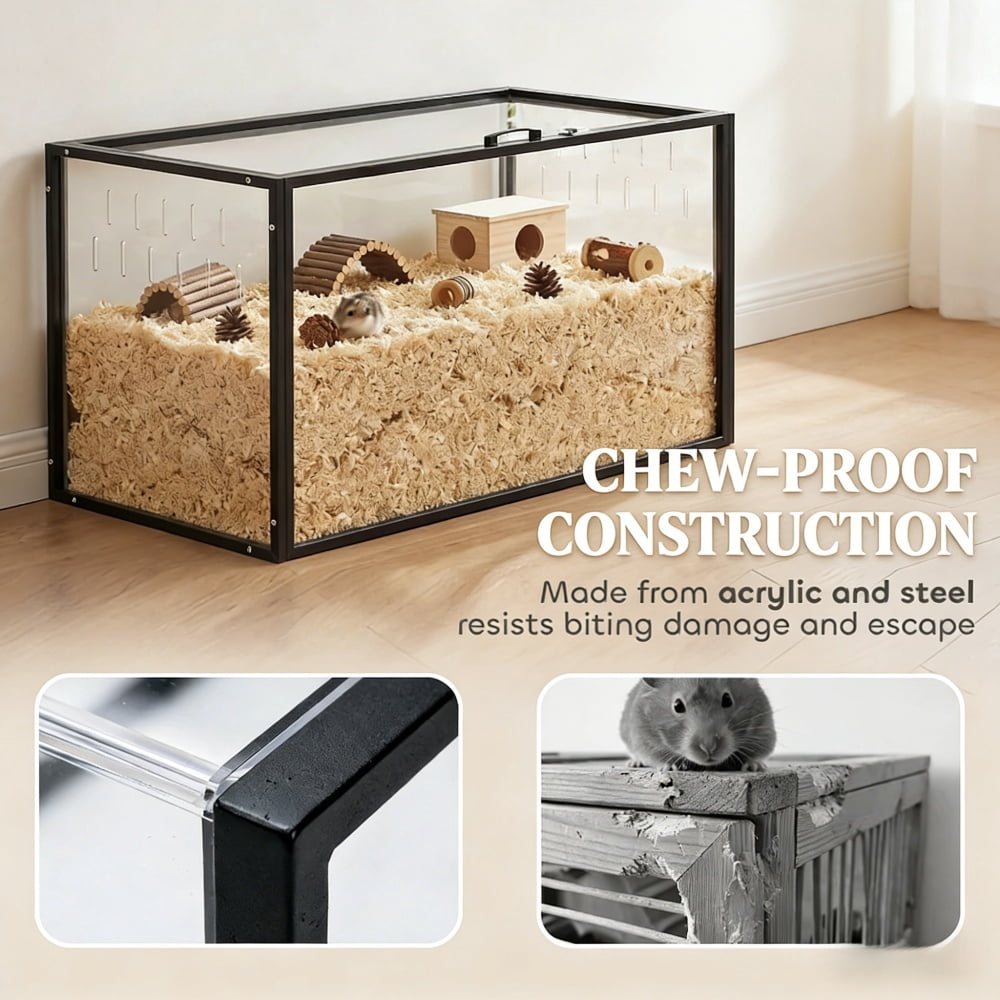 Spacious Hamster Cage Pet Cage 41.3" Acrylic & Steel Small Pet Enclosure with Clear Sides Large Top Door for Hamsters Gerbils Rats Hedgehogs