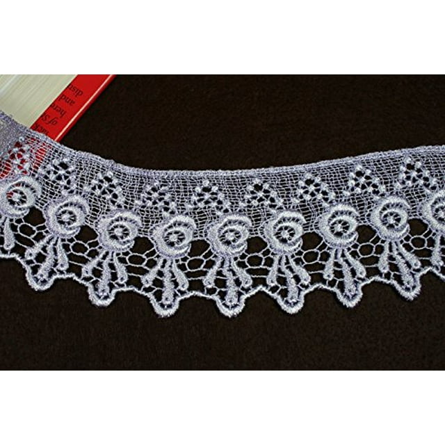 3" Embroidered Venise Lace Trim Black White Green Gray Pink Ivory by Yard (Lilac)