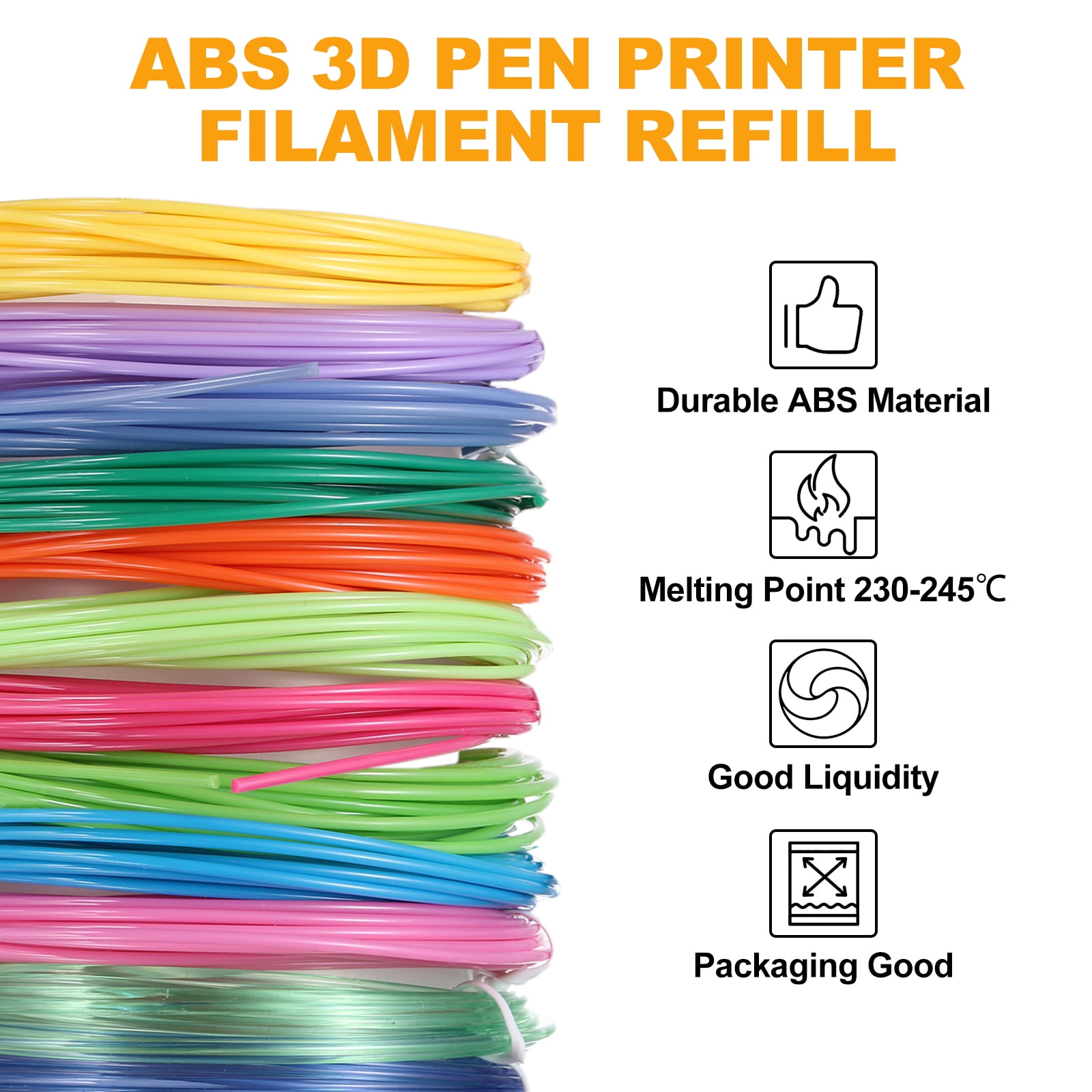 Uxcell 40 Colors ABS 3D Pen Printer Filament Refills, Each Color 16.4 Feet Total 656 Feet 1.75mm Printing Filament for Most 3D Printing Pens