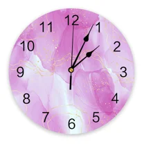 Marble Texture White Clock Living Room Home Decor Large Round Wall Clock Mute Quartz Table Clock Bedroom Decoration Wall Watch(12 Inch)