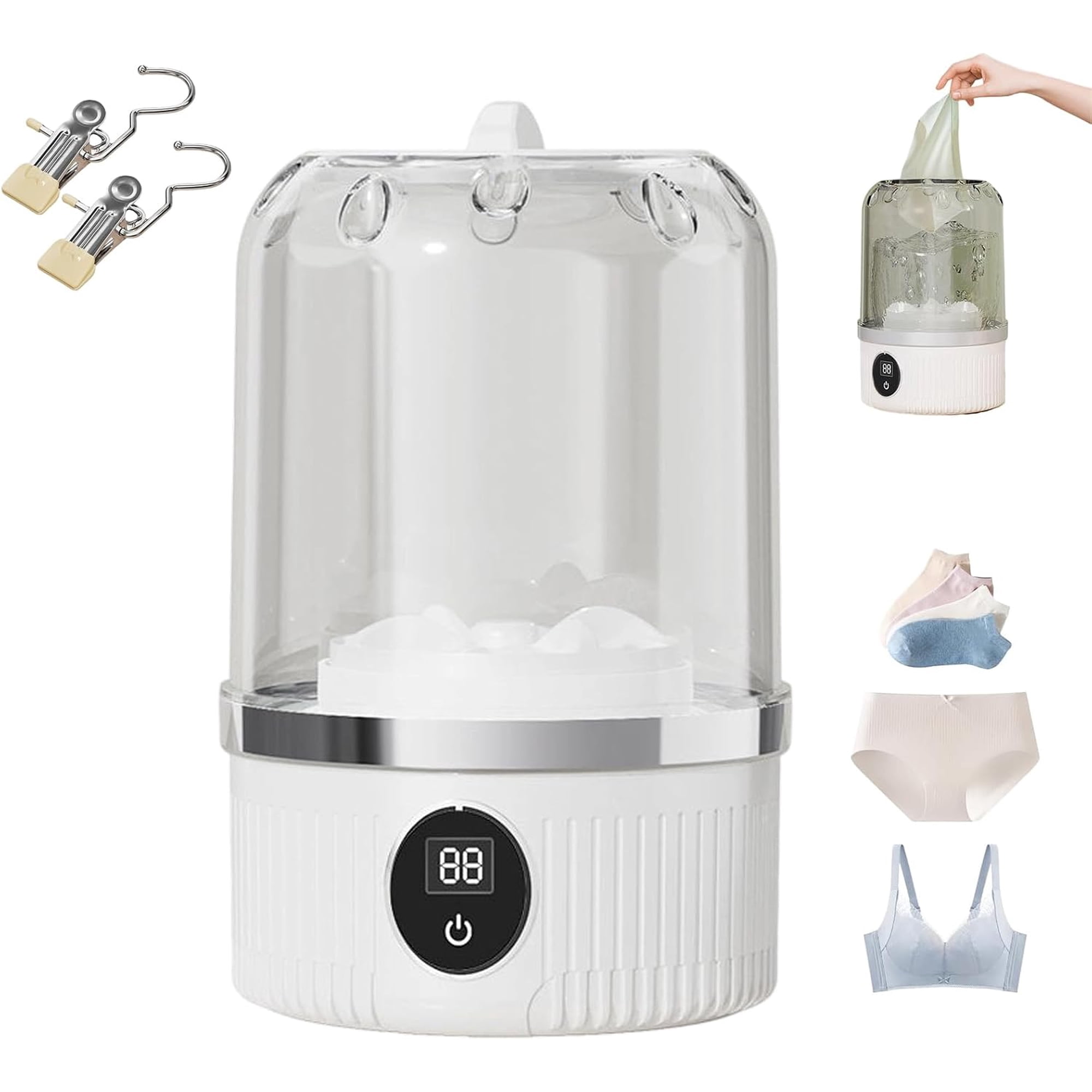 Rechargeable Mini Washing Machine, 1L Portable Washer with Smart LCD, Two Modes for Apartment RV