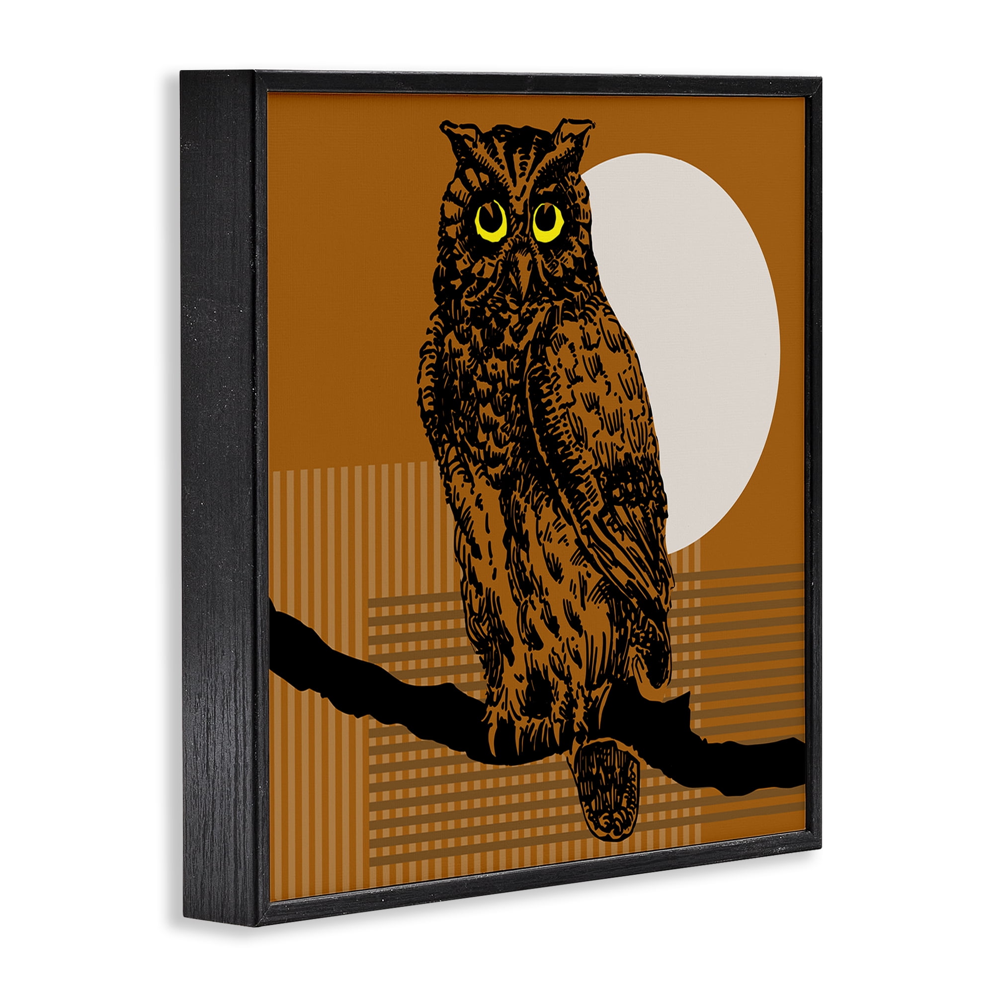 Stupell Industries Owl Perched with Moon Animals & Insects Painting Black Framed Art Print Wall Art, 17 x 17