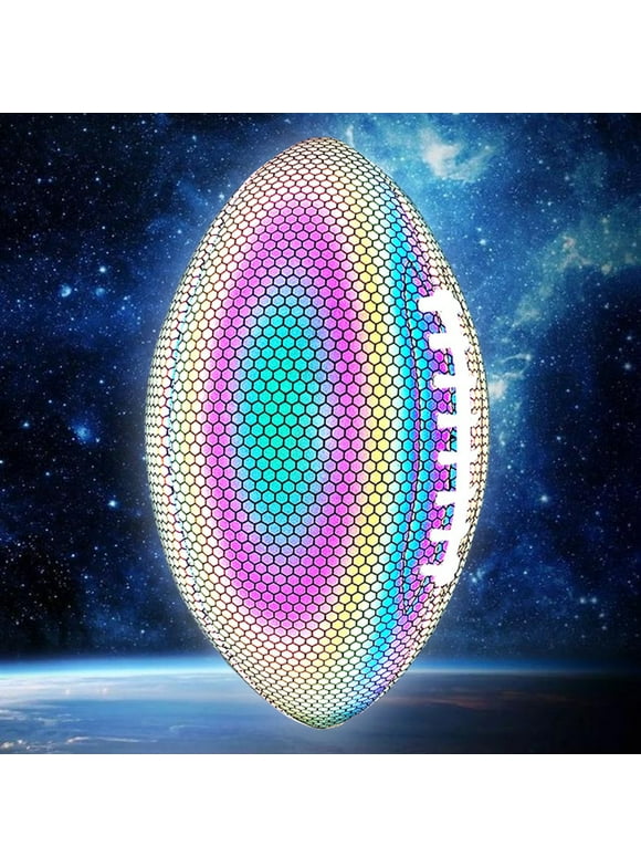 Walmeck Holographic Reflective Football Glowing Luminous Indoor Leather Football Gifts for Boys Girls Men Women