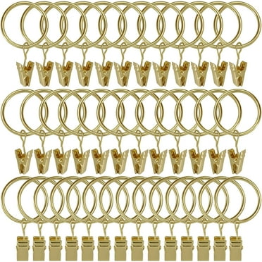 40 Pack Gold Curtain Rings with Clips, Curtain Hooks Hangers Clip Rings for Hanging Drapes Bows Hat, Drapery Rings 1.26 in I D, Fits up to 1 in Diameter Curtain Rod.