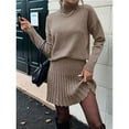 thumbnail image 5 of Female Sweater Skirt Sets 2 Piece Outfits Ribbed Knit Mock Neck Sweater Pullovers A Line Mini Skirt Set Brown XXL, 5 of 8