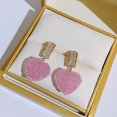 thumbnail image 5 of Eosunjian 1 Pair Dangle Earrings Shiny Cubic Zirconia Sweet Geometric Anti-fade Decorative Birthday Gift Women Pink Fudge Love Pendant Stud Earrings Jewelry for Dating Pink, 5 of 13