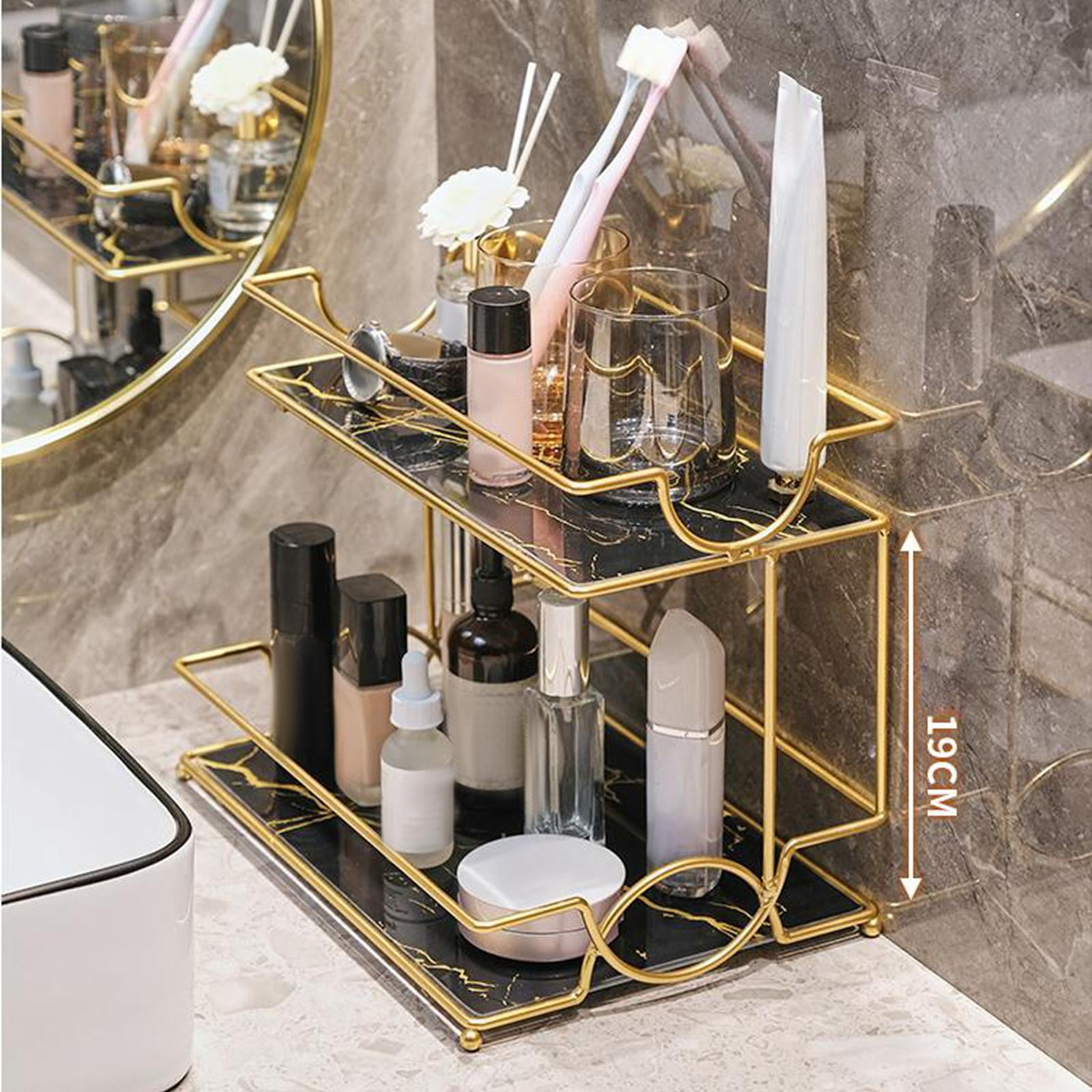 2 Layer Bathroom Organizer Rack Shower Shelf Makeup Storage Rack, Desktop Counter Vanity Tray for Dorm, Perfumes, , Kitchen, Toilet River, Size