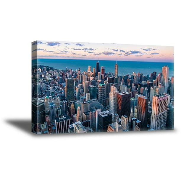 Chicago City Skyline at Night 3.2 Wall Art Canvas Picture Print 