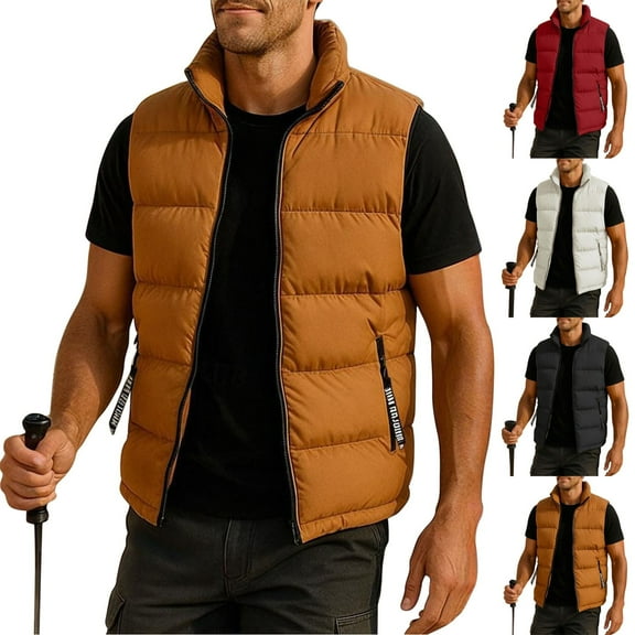 FRSASU Men's Puffer Vest Lightweight Sleeveless Jacket Full Zipper Outerwear Quilted Vest Outdoor Padded Puffer Vest with Zip Pockets Yellow