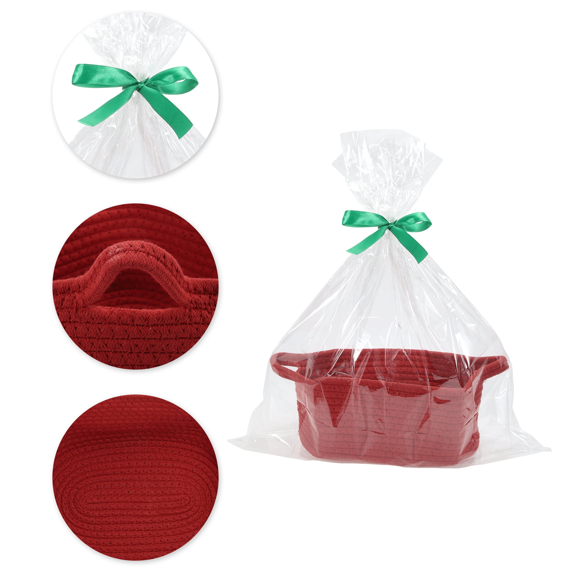 Unique Bargains Woven Empty Gift Decorative Basket with Gift Bag and Ribbon Red