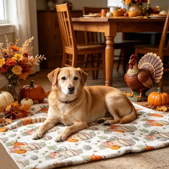 Pumpkin Flannel Pet Blanket, 100x70cm Floral Print E, Sofa Couch Bed Pet Decor Space, Soft Warm Air-conditioned Build Build, Autumn Harvest Home Accent Gift Gift