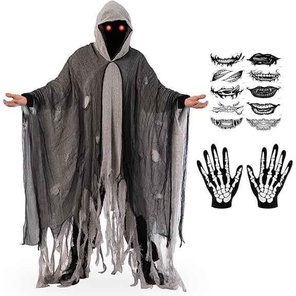 YANSION Halloween Grim Reaper Costumes, Dementor Dress up Ghoul Decorate, Robe Costumes, Scary Men's Halloween Decorate