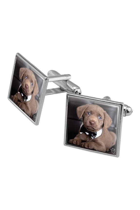Labrador Lab Puppy Dog Bachelor Bow Tie Square Cufflink Set - Silver or Gold