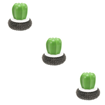 Hemoton 3pcs Creative Cactus Shaped Kitchen Stain Remover Dish Bowl Cleaning Ball With Handle Black