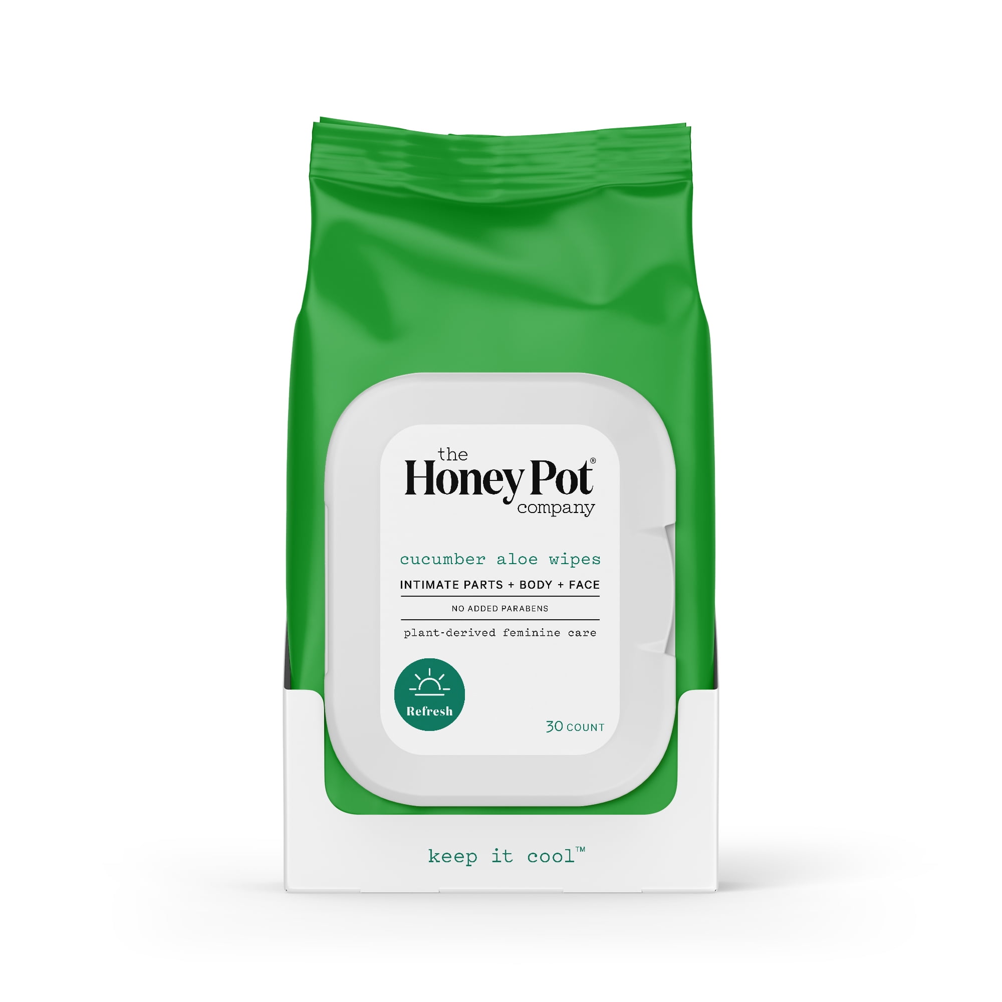 The Honey Pot Company, Cucumber Aloe Feminine Cleansing Wipes, Intimate Parts, Body or Face, 30 ct.