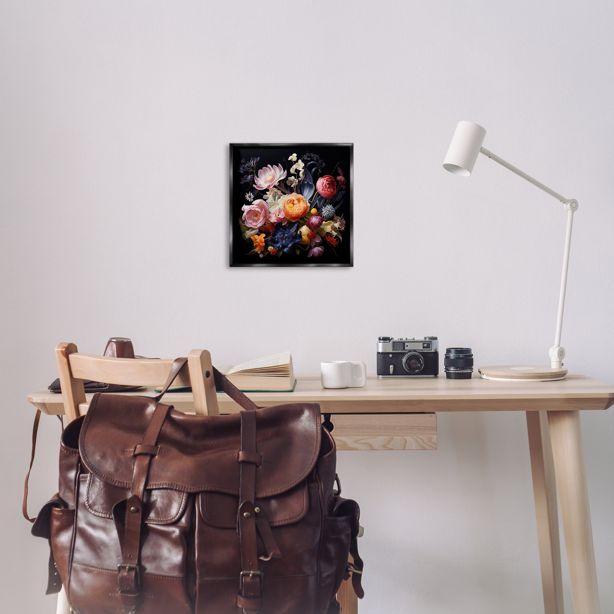 Stupell Industries Vintage Dark Bouquet Plants & Flowers Painting Black Floater Framed Canvas Art Print Wall Art, 18 x 18