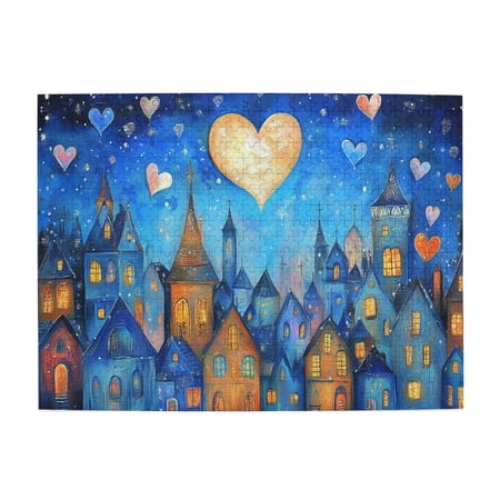 500 PCS 500 Piece Wooden Jigsaw Puzzles A Town Full Of Love Unique And Beautiful Design Enjoy The Puzzle Solving Process Funny Town High Difficulty Puzzle Brain Challenge Stress Relieving Pleasure