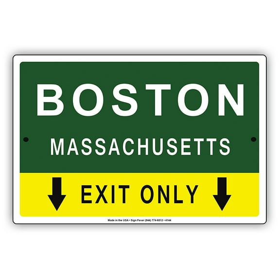 Boston Massachusetts Exit Only With Pointer Arrow Direction Way Road Signs Alert Caution Warning Aluminum Metal Sign 8"x12" Plate