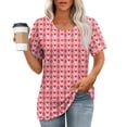 thumbnail image 4 of Puntoco Liquidación de blusas cortas para mujer Blusas estampadas de moda para mujer Camiseta de manga corta Cuello redondo, 4 of 5