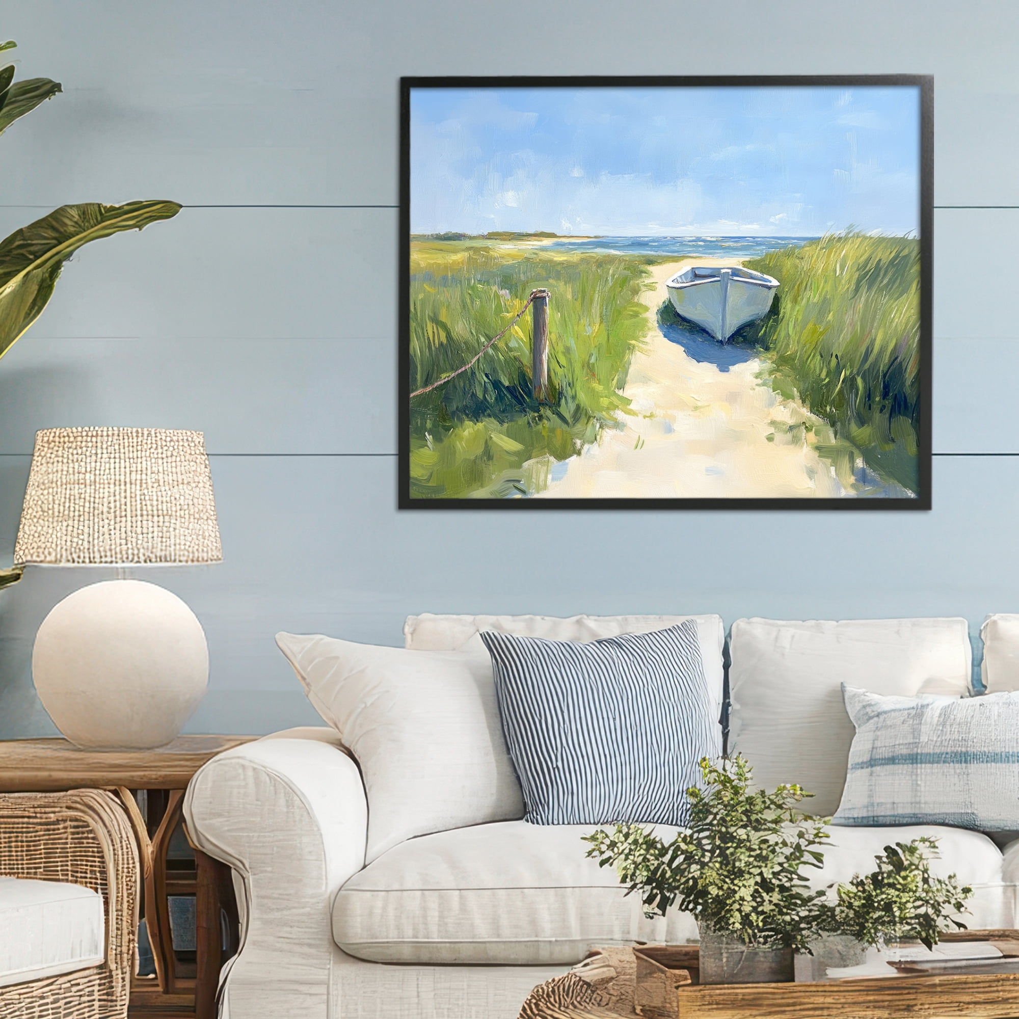 Stupell Industries Moored Boat on Path Black Framed Giclee Art, design by Sisi and Seb