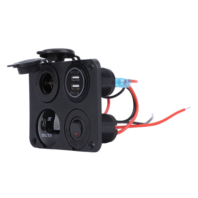 Panneau de Prise USB 12V, Double USB avec Voltmètre et Allume-Cigare, Charge Rapide pour Marine RV Camion ATV, Panneau de Commutation pour Bateau, Kit DIY avec LED
