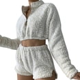 thumbnail image 2 of Ensembles pour Femmes en Solde Ensemble Uni 2 Pcs Blouse à Manches Longues et Pantalon Blanc S, 2 of 9