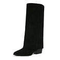 thumbnail image 6 of Viluyesy Womens Flodover Boots, Pointed Toe Chunky Heels Wide Calf Pull-On Fashion Suede Tall Boots Black, 6 of 9