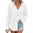 thumbnail image 2 of Byworldtasic Women's Collared Shirt Womens Button Down Shirts Long Sleeve V Neck Casual Work Blouse Tops 2025 Trendy Fall Shirts White, 2 of 7