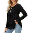 thumbnail image 3 of Yesfashion Women's V Neck Blouse Half Zip Up Casual Tunic Shirts Babydoll Chest Tie Knot Shirts, 3 of 5