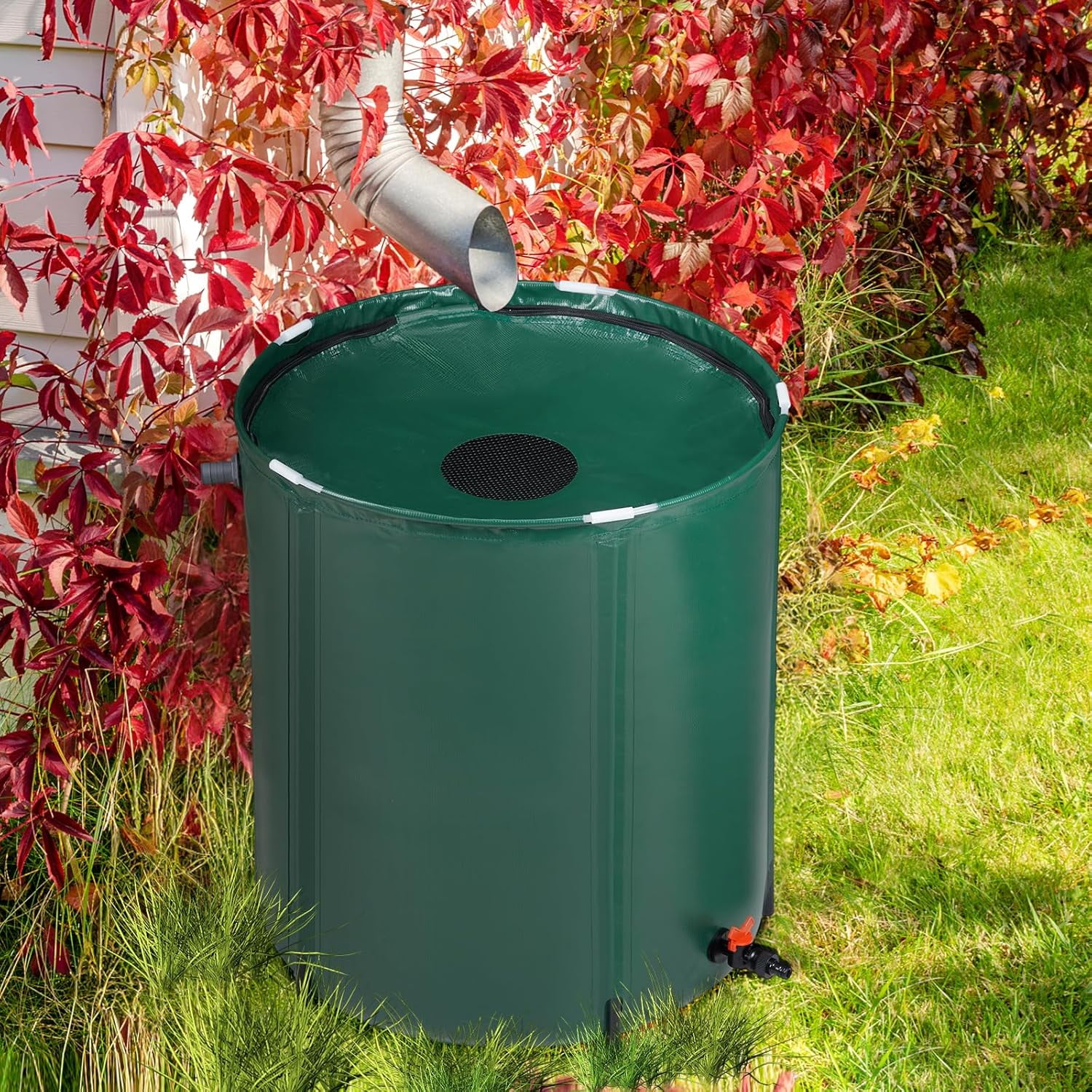 LINJH 50 Gallon Collapsible Rain Barrel, Portable Water Storage Tank, Rainwater Collection System Downspout, Water Catcher Container with Filter Spigot Overflow Kit
