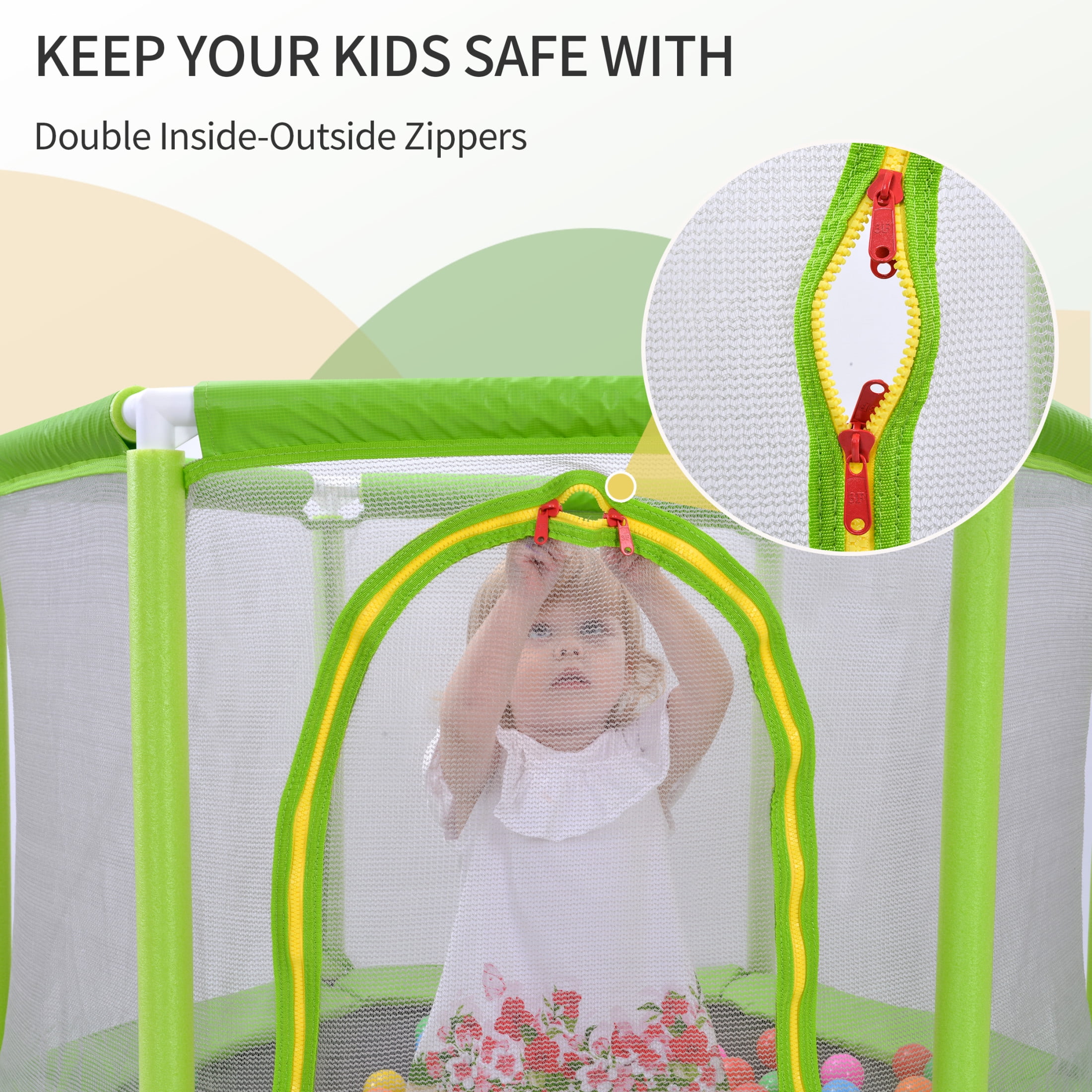 Noble House 55" Trampoline for Kids with Safety Enclosure Net & Ocean Balls, Green