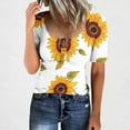 thumbnail image 2 of Clearance Low Scoop Neck Tunic Tops for Women Front Button-Up Short Sleeve Tee Floral Funny Tee Shirts Slim Fitted Tunic Blouses Comfort Casual T-Shirt Going Out Holiday Summer Clothes, 2 of 5