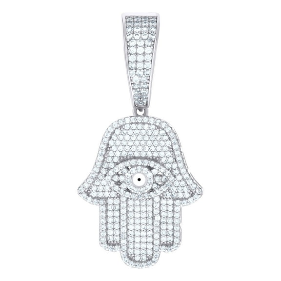 925 Sterling Silver Mens Cubic-Zirconia Evil Eye Hamsa Symbol Religious Charm Pendant