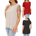 thumbnail image 4 of Camiseta mujer Irfora Camiseta de manga corta para mujer Camisas casuales con cuello redondo irregular con lentejuelas Irfora Camiseta mujer, 4 of 7