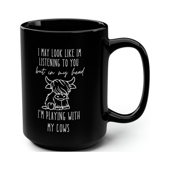 In my head Highland cow Black Mug, 15oz