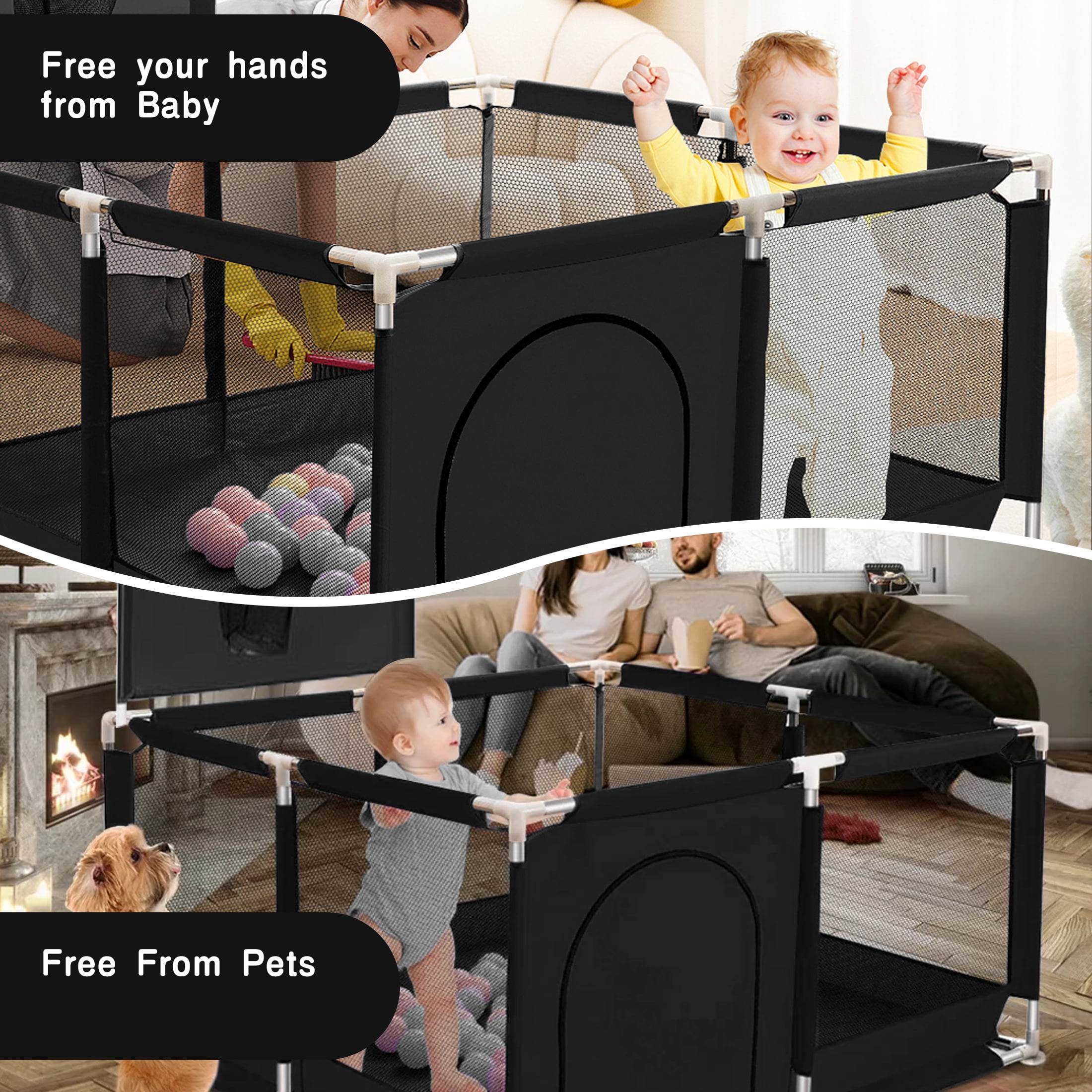 HioHa Baby Playpen, Baby Playard with Basketball Hoop, Portable Play Yard Baby Fences for Infant Toddler