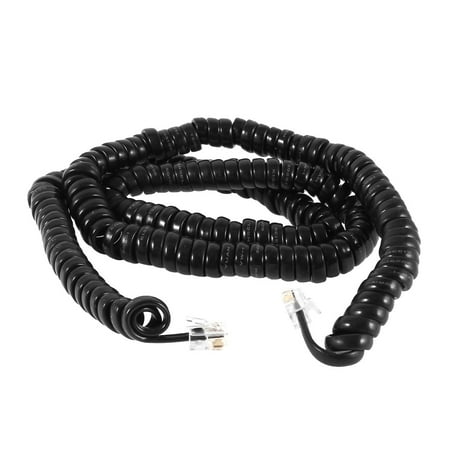 Unique Bargains 23ft Length Coil Stretchy RJ9 4P4C Extension Telephone Cable Black