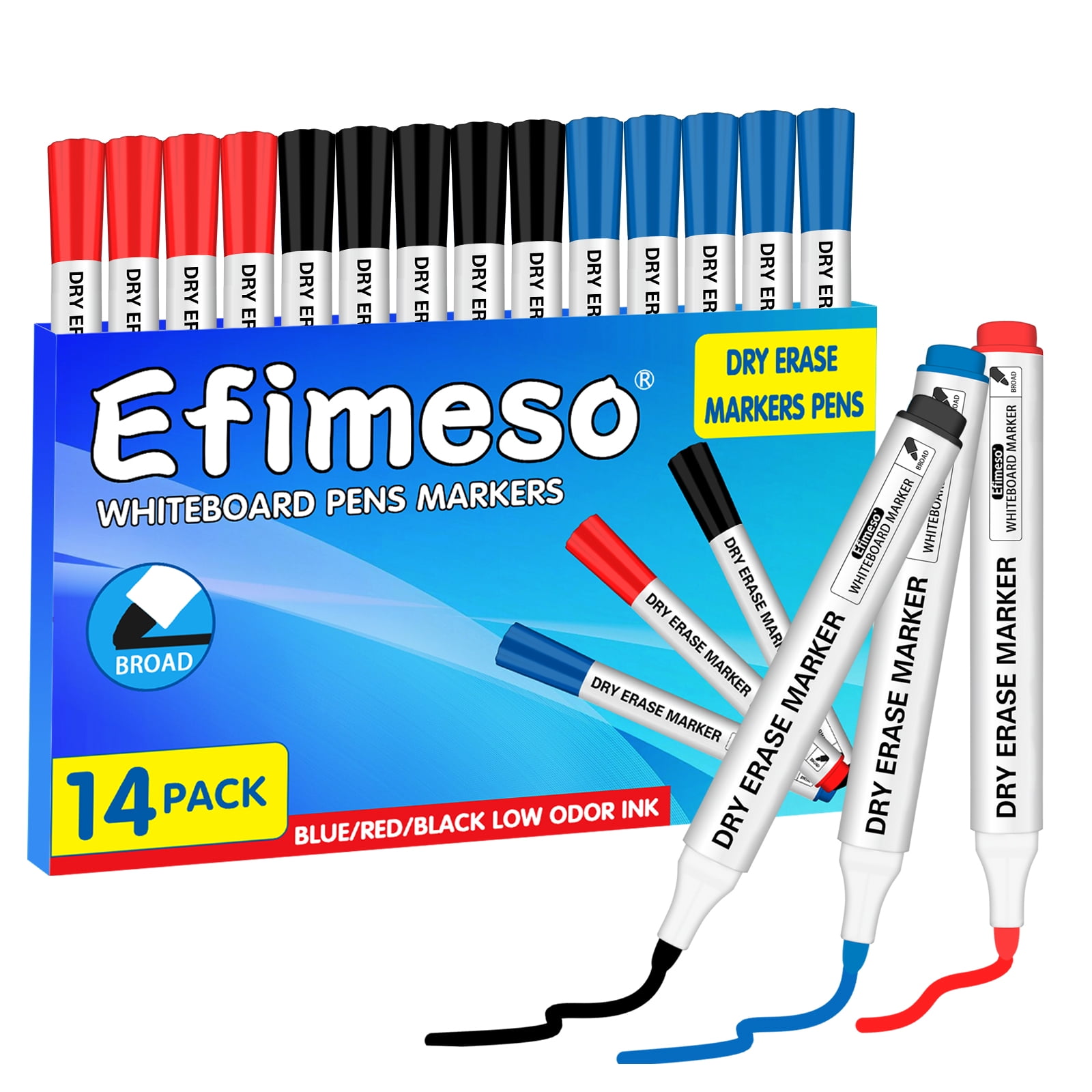Dry Erase Markers 14 Colors, Contains 5 Black, 5 Red and 4 Blue, 0.5mm  Broad Tip, Erasable Whiteboard Marker for Classrooms, Offices and Home 