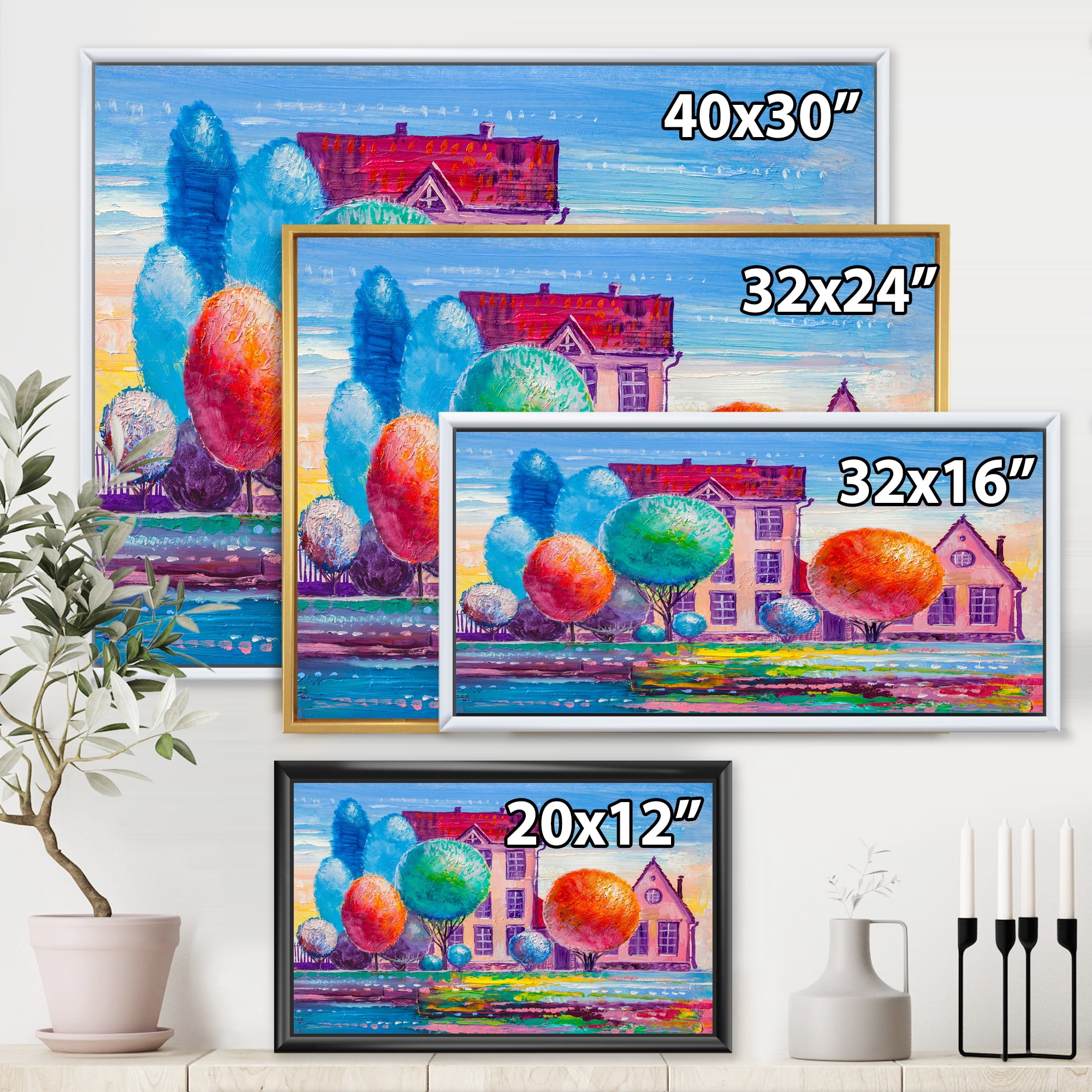 Designart 'Abstract Daydream House In The VIllage' Traditional Framed Canvas Wall Art Print