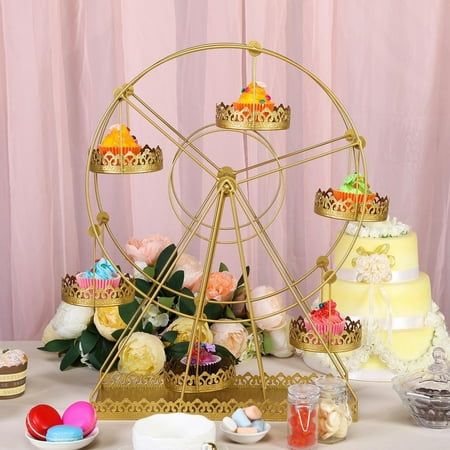 Cupcake Ferris Wheel BalsaCircle 23-Inch tall Gold Rotating Ferris Wheel Metal Cupcake Holders Stand - Home Party Wedding Reception Event Decorations ()