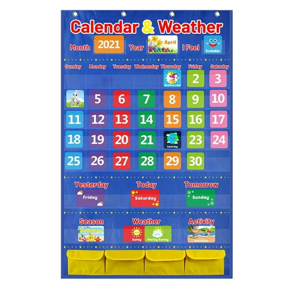 Complete Calendar Weather Pocket Chart Classroom Organized Charts for Age 3 