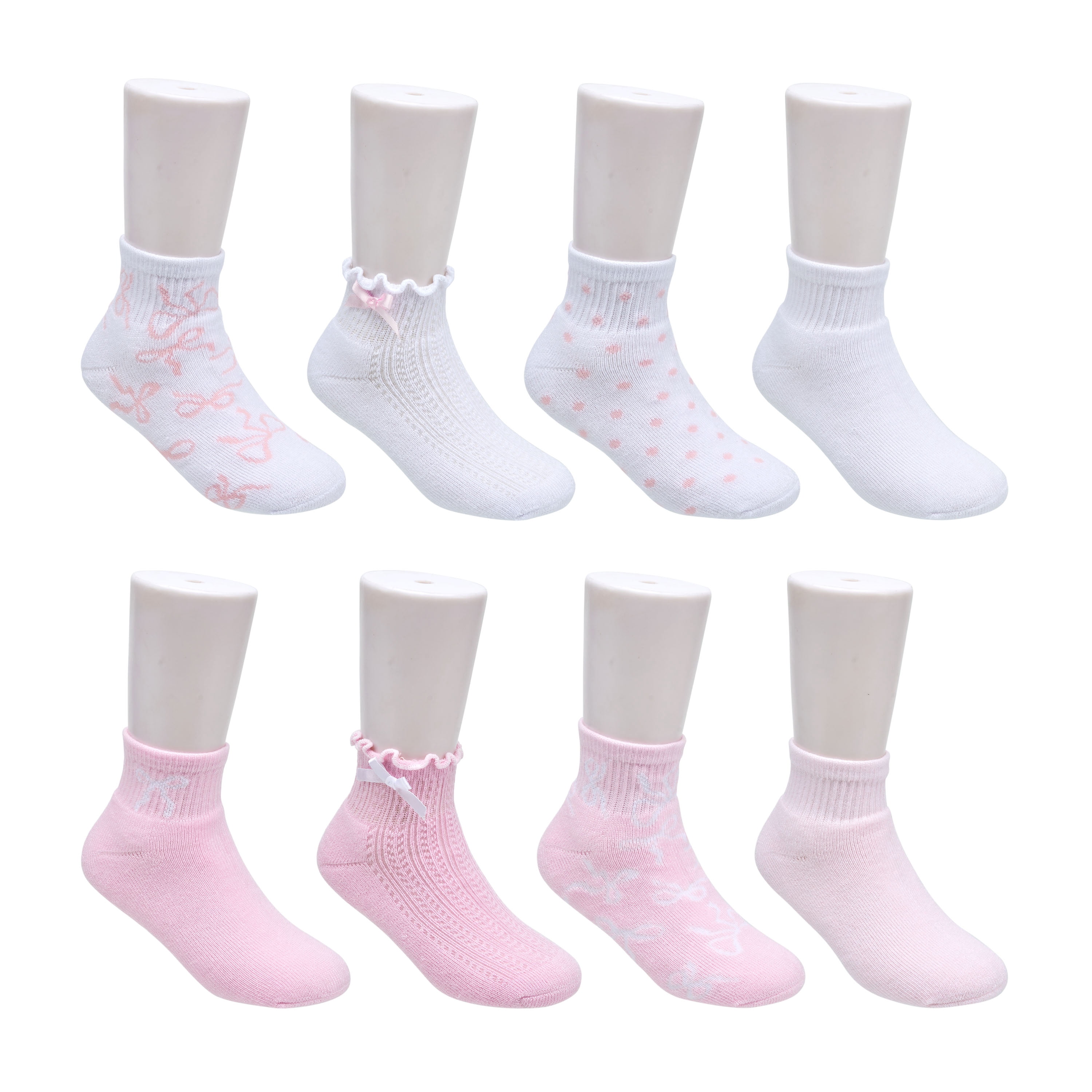 Kensie Girls Full Cushion Quarter Kids Socks (8-Pack) – 3D Bow