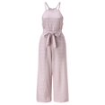 thumbnail image 4 of CHOK Combinaisons pour Femmes Mode Été Décontracté Rayé Imprimé Sans Manches Col Rond Lacets Pantalon Droit Combinaison en Solde Pantalon Bleu L, 4 of 7
