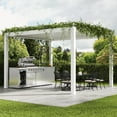 thumbnail image 2 of Mondawe 46-Inch 4-Burner 72000 BTU Deluxe Stainless Steel Gas Outdoor Kitchen Bar Barbecue Island Grill + Wine Cooler Compact Refrigerator + Rotisserie + Granite Countertops, 2 of 10